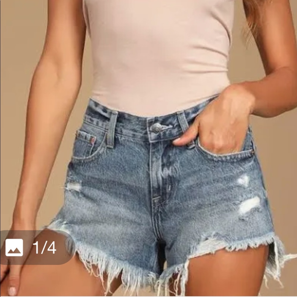 Pistola Medium-Wash Destroyed Denim Shorts